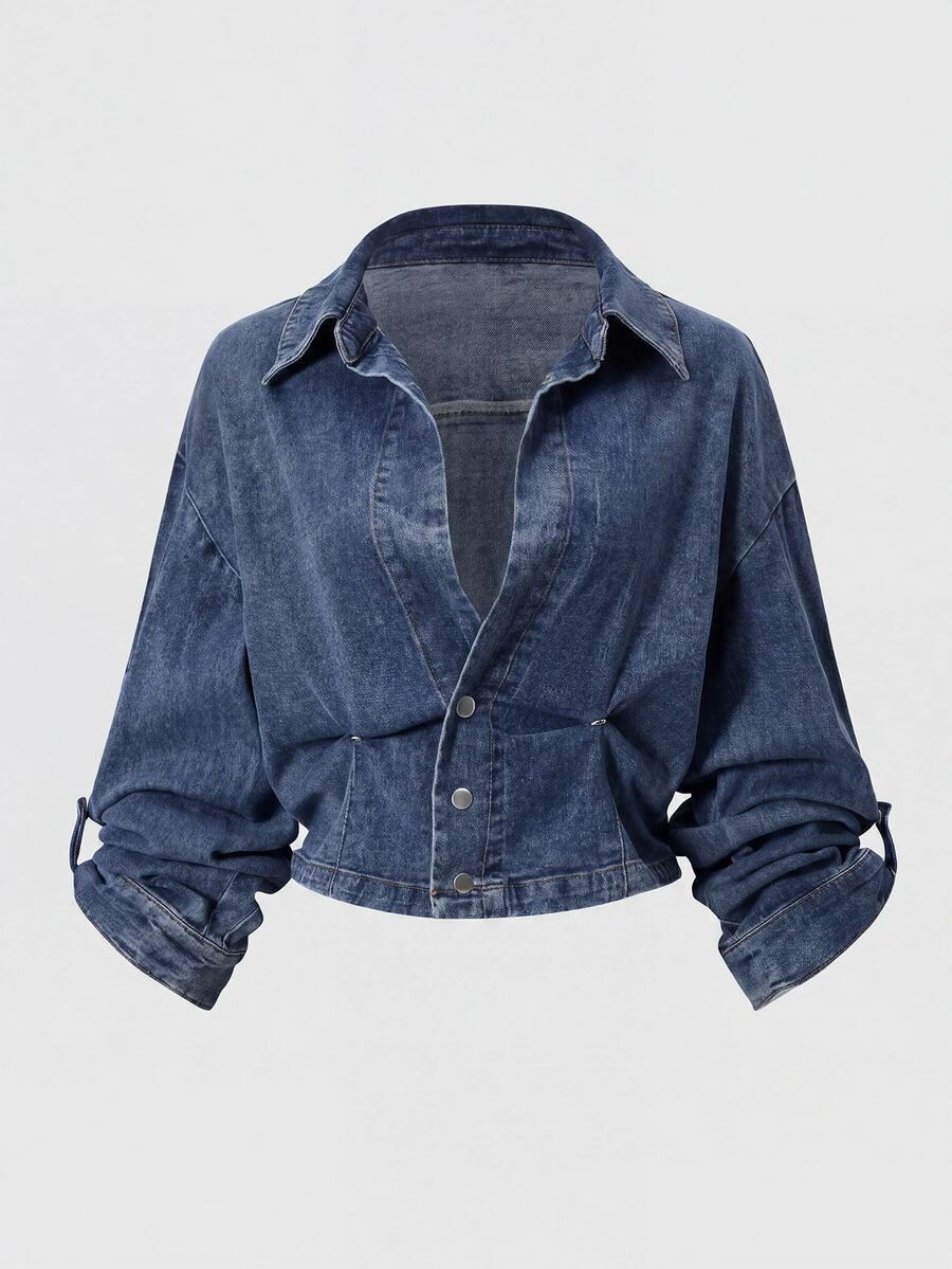 SHEIN MOD Women's Casual Washed Denim Top, Spring/Autumn - Blue - View 1