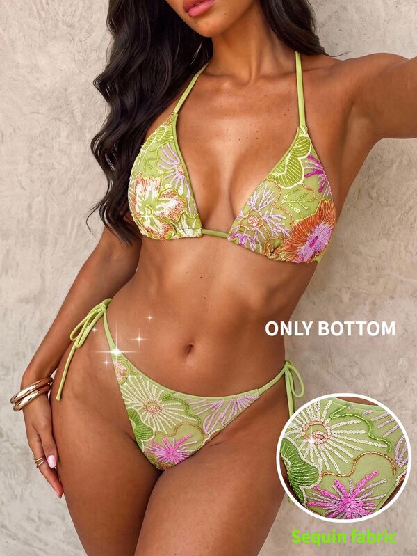 Glamine SHEIN Glamour Women's Summer Beach Vacation Beaded Design Bikini Bottom
