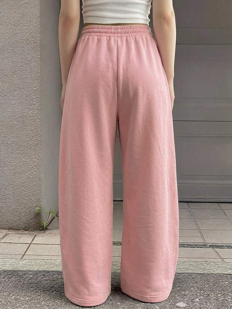DAZY Women's Loose Curved Leg Sweatpants With Graphic Print, Casual Sports Streetwear Long Pants For Spring And Autumn Vacation - Pink - View 3