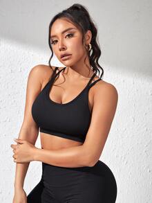 Slayform Slayform Women Sports Bras Backless Criss Cross Plain - Hitam - View 5