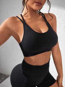 Slayform Slayform Women Sports Bras Backless Criss Cross Plain - Hitam - View 6