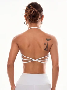 Slayform Slayform Women's Solid Color Simple Daily Halter Sports Bra - White - View 4