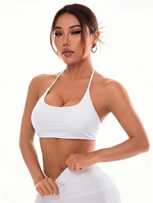 Slayform Slayform Women's Solid Color Simple Daily Halter Sports Bra - White - View 10