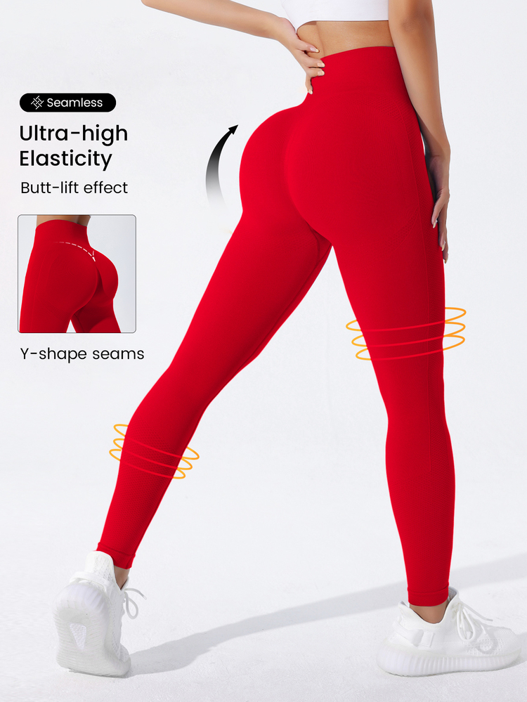 Slayform Slayform Leggings deportivos sin costuras de alta elasticidad para el Año Nuevo Chino, pantalones de yoga para mujer - Rojo - Añade 3