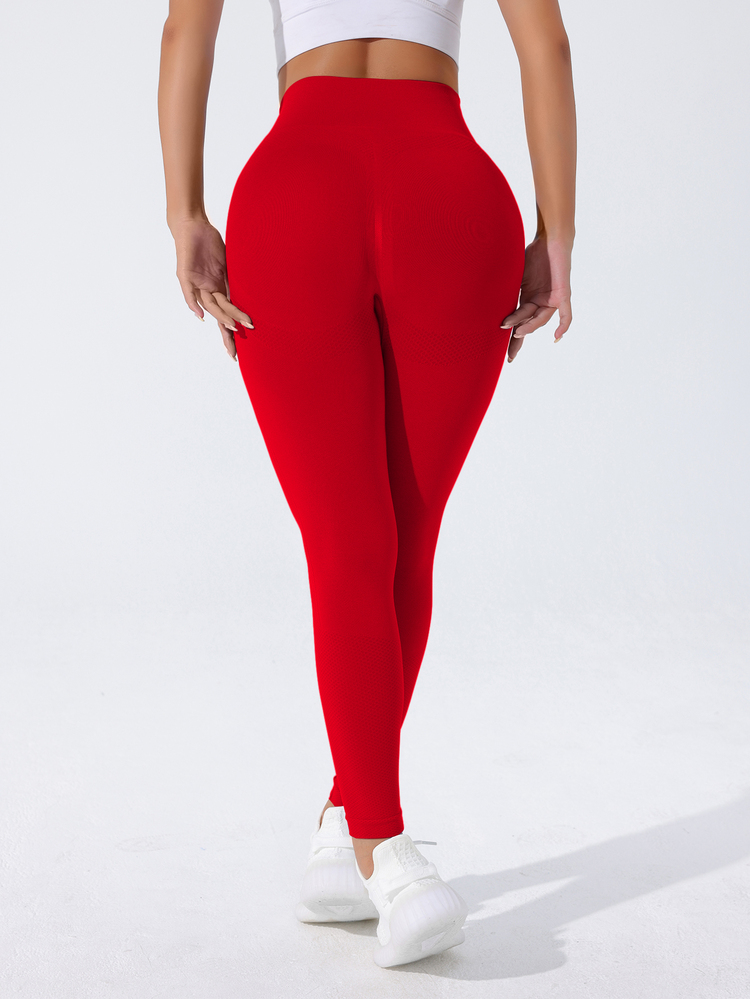 Slayform Slayform Leggings deportivos sin costuras de alta elasticidad para el Año Nuevo Chino, pantalones de yoga para mujer - Rojo - Añade 6