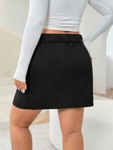 SHEIN EZwear 大尺碼女款黑色休閒工裝迷你裙，100，返校教師風，秋季，優雅適用派對約會之夜正式場合假期婚禮 - 黑色 - 查看 6