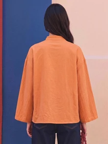 EastFlair Women's Vintage Fashion Frog Button Blouse For Vacation - Coral Orange - View 8