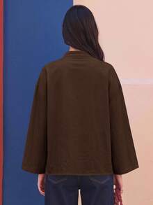 EastFlair Women's Casual Vintage Frog Button Top - Coffee Brown - View 8