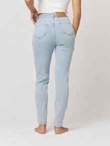 Musera Petite Mid Rise Skinny Fitted Denim Jeans Autumn Winter Fall Daily Eveyday Core Denim - Baby Blue - View 2
