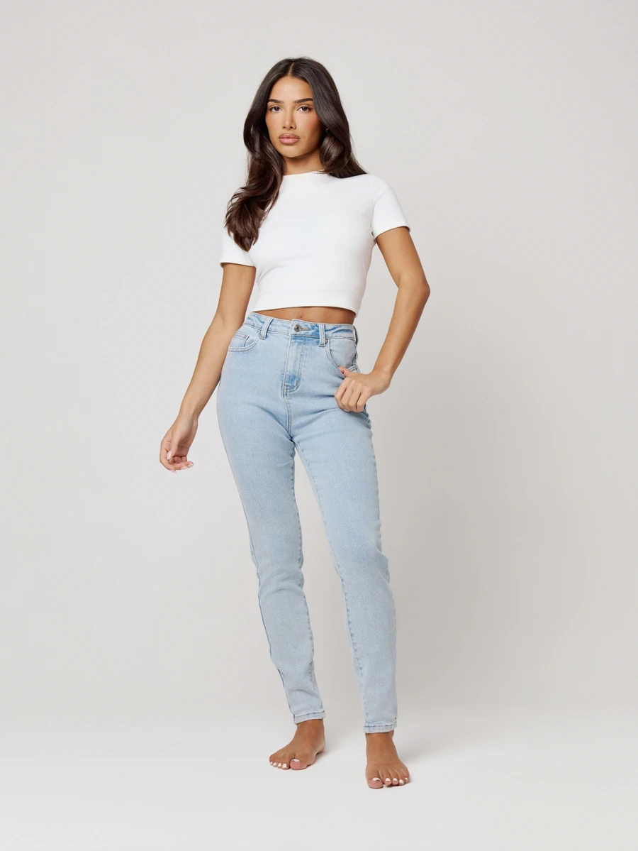 Musera Petite Mid Rise Skinny Fitted Denim Jeans Autumn Winter Fall Daily Eveyday Core Denim - Baby Blue - View 1