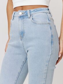 Musera Petite Mid Rise Skinny Fitted Denim Jeans Autumn Winter Fall Daily Eveyday Core Denim - Baby Blue - View 6
