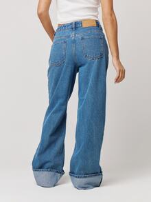Musera Petite Mid Rise Loose Fitted Mid Rise Turned Up Hem Denim Jeans Autumn Winter Fall Daily Eveyday Core Denim - Medium Wash - View 3