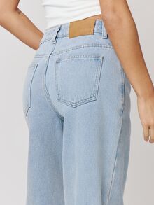 Musera Petite Mid Rise Loose Fitted Mid Rise Turned Up Hem Denim Jeans Autumn Winter Fall Daily Eveyday Core Denim - Baby Blue - View 6