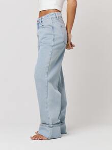 Musera Petite Mid Rise Loose Fitted Mid Rise Turned Up Hem Denim Jeans Autumn Winter Fall Daily Eveyday Core Denim - Baby Blue - View 5