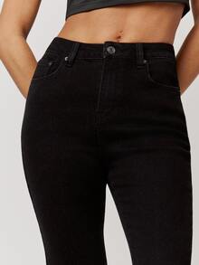 Musera Petite Mid Rise Skinny Fitted Denim Jeans Autumn Winter Fall Daily Eveyday Core Denim - Black - View 6