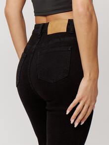 Musera Petite Mid Rise Skinny Fitted Denim Jeans Autumn Winter Fall Daily Eveyday Core Denim - Black - View 4
