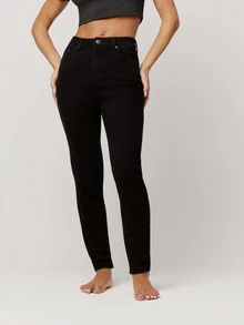 Musera Petite Mid Rise Skinny Fitted Denim Jeans Autumn Winter Fall Daily Eveyday Core Denim - Black - View 3