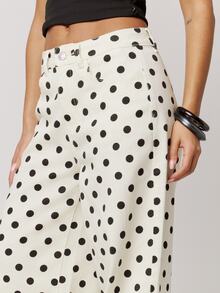 Musera Petite Polka Dot Straight Leg Mid Rise Denim Jeans Autumn Winter Back To School Daily Everyday - Beige - View 5