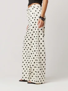 Musera Petite Polka Dot Straight Leg Mid Rise Denim Jeans Autumn Winter Back To School Daily Everyday - Beige - View 4