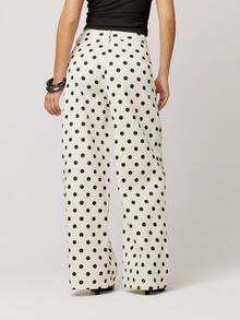Musera Petite Polka Dot Straight Leg Mid Rise Denim Jeans Autumn Winter Back To School Daily Everyday - Beige - View 3