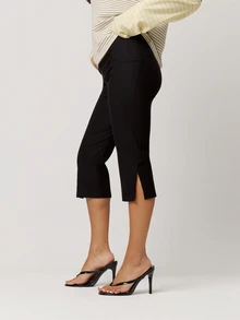 Musera Petite Black Mid Rise Button Capri Leggings Autumn Winter Back To School Daily Everyday - Black - View 2