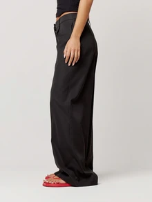 Musera Petite Black Wide Leg Tailored Trousers Autumn Winter Daily Everyday Going Out Occasion - Black - View 3