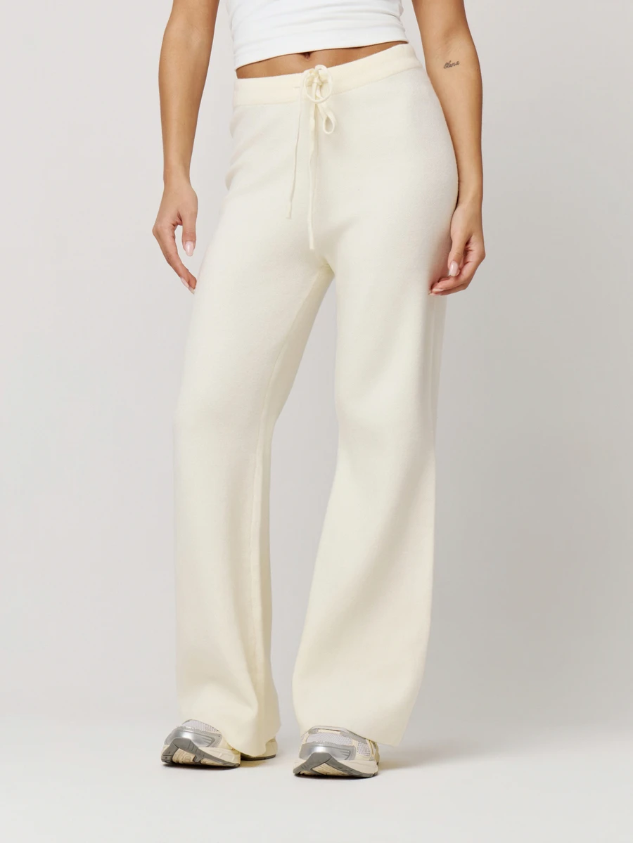 Musera Petite Knitted Drawstring Waist Wide Leg Relaxed Trousers Autumn Winter Back To School Daily Everyday - Khaki - View 1