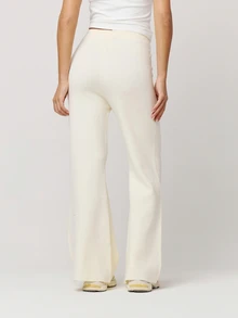 Musera Petite Knitted Drawstring Waist Wide Leg Relaxed Trousers Autumn Winter Back To School Daily Everyday - Khaki - View 3