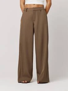 Musera Petite Brown Loose Fit Tailored Pants Fall Autumn Winter Back To School Daily Everyday - Brown - View 4