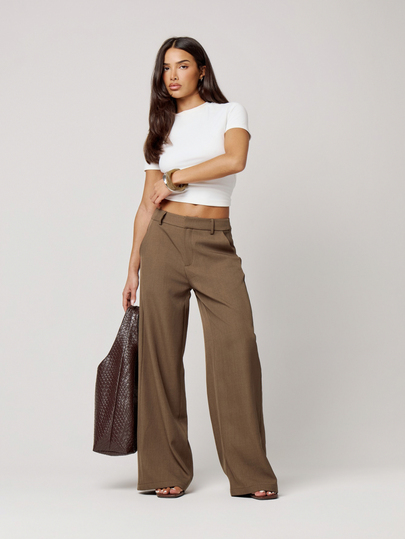 Musera Petite Brown Loose Fit Tailored Pants Fall Autumn Winter Back To School Daily Everyday