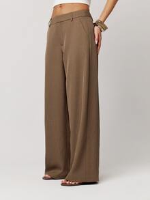 Musera Petite Brown Loose Fit Tailored Pants Fall Autumn Winter Back To School Daily Everyday - Brown - View 2