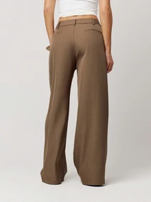 Musera Petite Brown Loose Fit Tailored Pants Fall Autumn Winter Back To School Daily Everyday - Brown - View 3