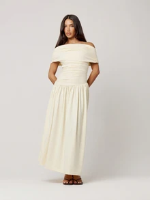 Musera Petite Ruched Asymmetrical Drape Cinched Waist Maxi Long Dress Autumn Winter Daily Everyday Going Out Occasion - Apricot - View 1
