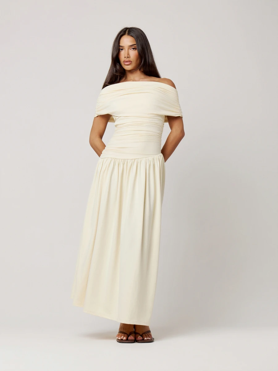 Musera Petite Ruched Asymmetrical Drape Cinched Waist Maxi Long Dress Autumn Winter Daily Everyday Going Out Occasion - Apricot - View 1
