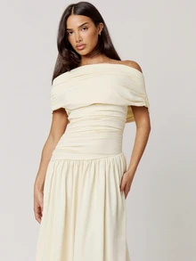Musera Petite Ruched Asymmetrical Drape Cinched Waist Maxi Long Dress Autumn Winter Daily Everyday Going Out Occasion - Apricot - View 4