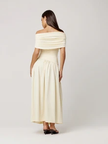 Musera Petite Ruched Asymmetrical Drape Cinched Waist Maxi Long Dress Autumn Winter Daily Everyday Going Out Occasion - Apricot - View 3