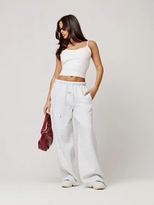 Musera Petite Grey Drawstring Straight Leg Sweatpants Fall Autumn Winter Back To School Daily Everyday - Grey - View 1