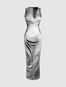 Eryvara 女士扎染印花紧身连衣裙、夏季长裙、绿色长款女装 - 黑色 - 查看 2