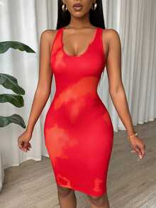 Eryvara Women Dresses Criss Cross Ruched Plain Tie Dye Seksi - Merah - View 6