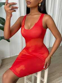 Eryvara Women Dresses Criss Cross Ruched Plain Tie Dye Seksi - Merah - View 8