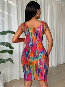 Eryvara 扎染褶皱修身无袖紧身连衣裙，适合新年服装 - 彩色 - 查看 2