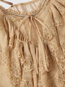 ROMWE Avant Sexy Palace Romantic Vacation Sheer Mesh Lace Cami Top For Women - Khaki - View 4