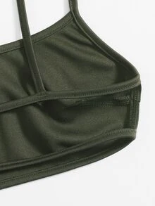 SHEIN ICON 素色露背吊帶上衣 - 軍綠色 - 查看 4