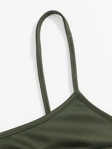 SHEIN ICON 素色露背吊帶上衣 - 軍綠色 - 查看 3