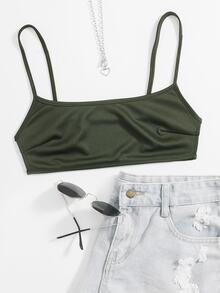 SHEIN ICON 素色露背吊帶上衣 - 軍綠色 - 查看 7