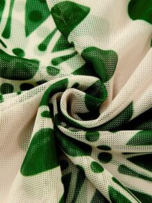 SHEIN Swim 26SS 春夏度假沙滩波西米亚风绿色碎花连体泳衣及半裙套装 - 彩色 - 查看 10