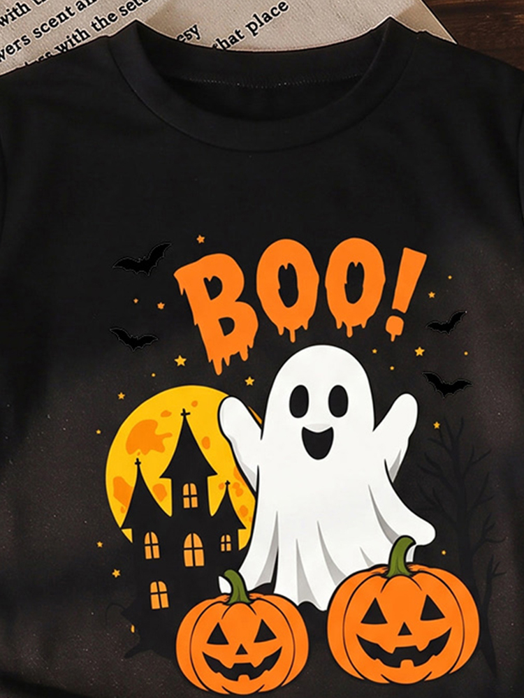 Boys' Halloween Element Heat Transfer Short Sleeve Top And Halloween Element Digital Print Pants Set, Suitable For 4-7 Years Old Boys' Daily, Party, And Outdoor Wear - Multicolor - View 4