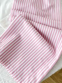 SHEIN Bộ 2 món thường ngày cho bé gái tuổi teen mùa Thu/Đông, áo ôm cổ tròn tay dài in chữ và chanh, quần dài họa tiết kẻ sọc, mặc hằng ngày - Hồng - Xem 9
