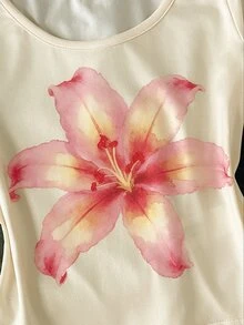 SHEIN 青少年女孩時尚休閒日常印花圓領長袖上衣 - 黃色 - 查看 4