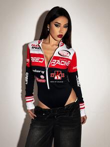SHEIN ICON 女士字母印花长袖半拉链连体衣 - 彩色 - 查看 5